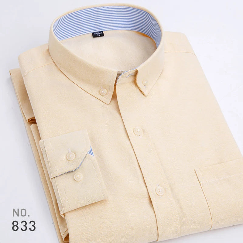 New Cotton Mens Striped Plaid Print Oxford Spinning Casual Long Sleeve Shirt Comfortable Collar Button Slim Male Business Shirts