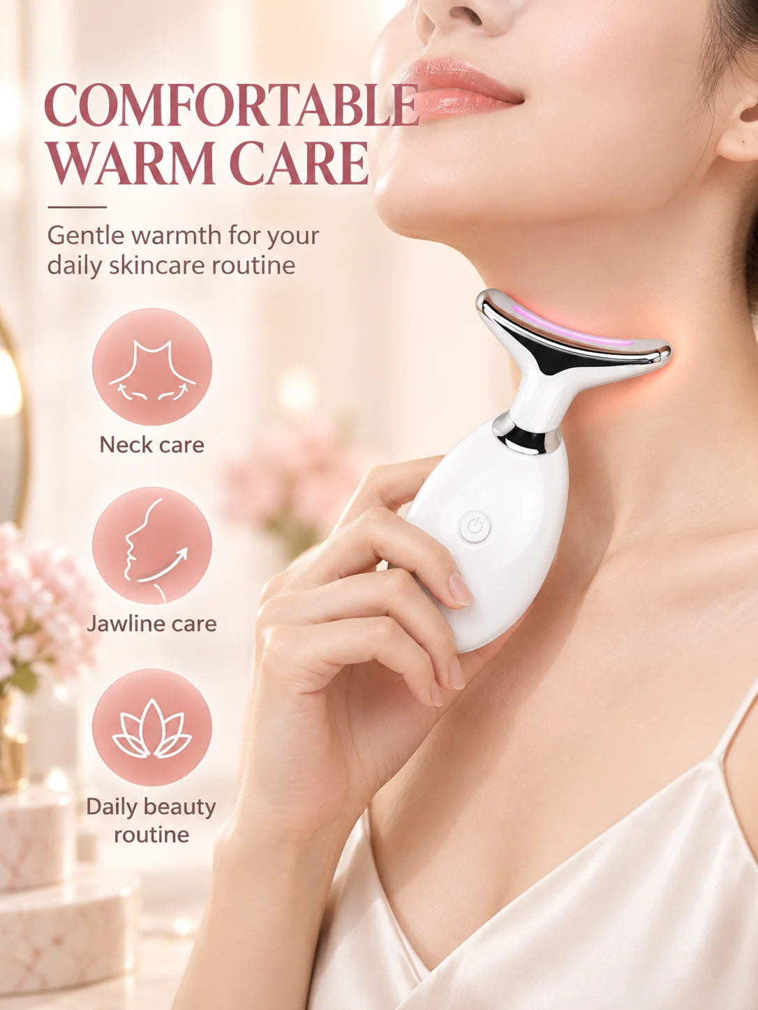 EMS Neck Massager Face Beauty Device T Shaped Neck Care Tool 3 Color Light Warm Care Ion Cleansing Rechargeable Skin Care
