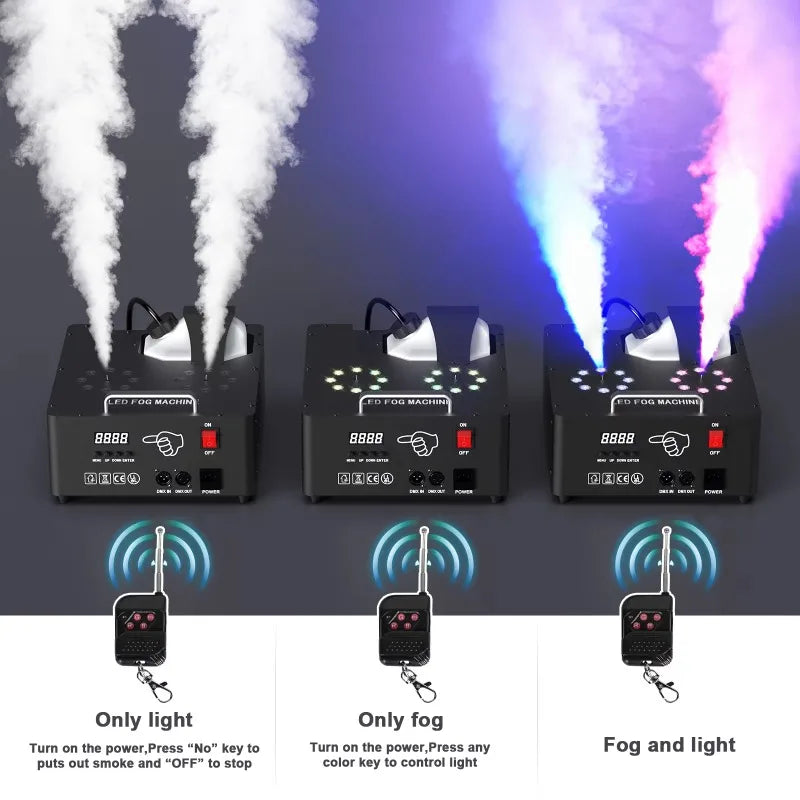 2000W Dual Tube RGB LED Smoke  Adjustable Output Remote Fog Generator for Wedding Party Live Stage Events FX