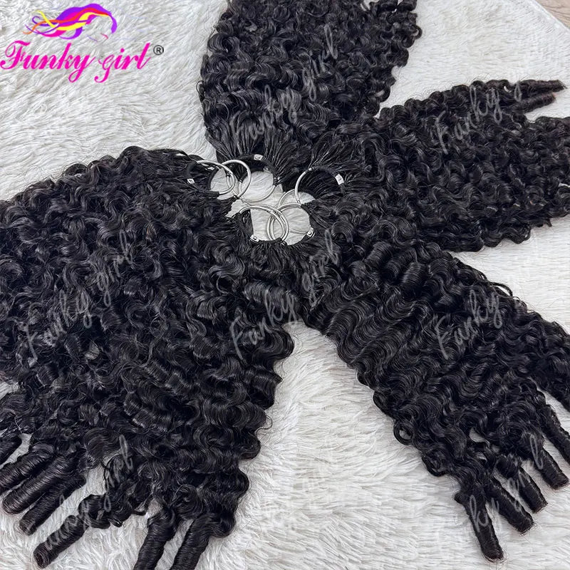 12A Burmese Curly Feather Crochet Human Hair Knotless Pre-Separated Natural Black Lightweight Reusable Crochet Hair Extensions