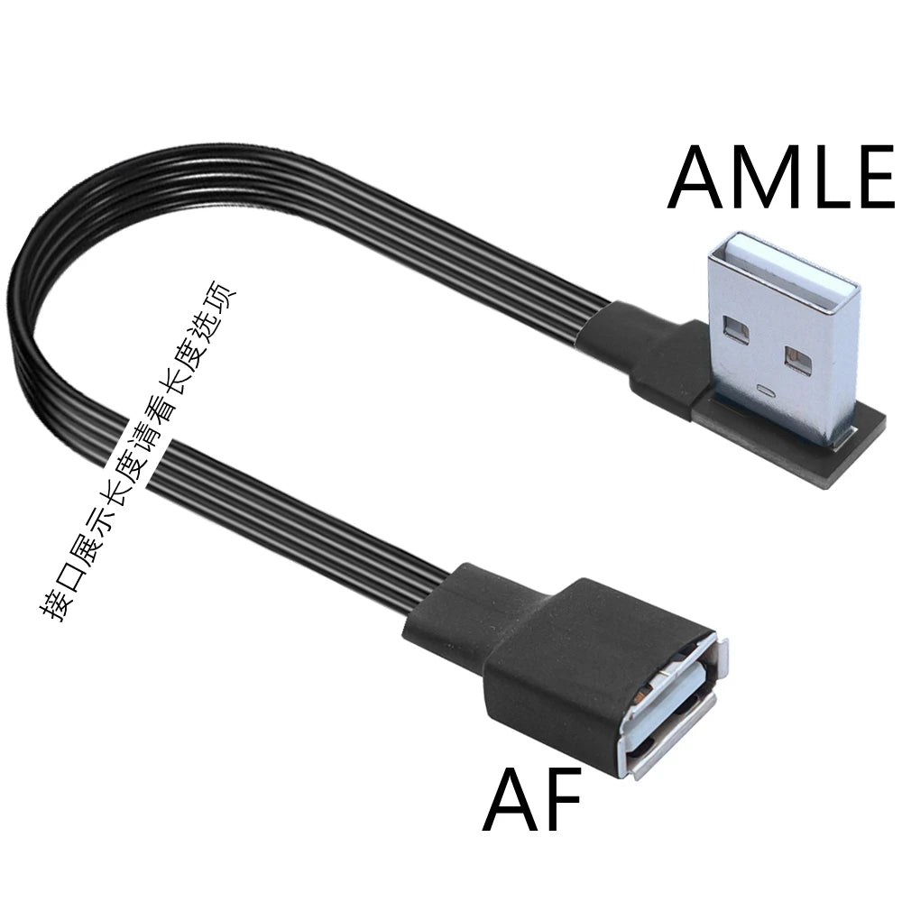 USB male to female extension cable elbow 90 degree right angle soft silicone flat cable USB2.0 elbow charging data cable