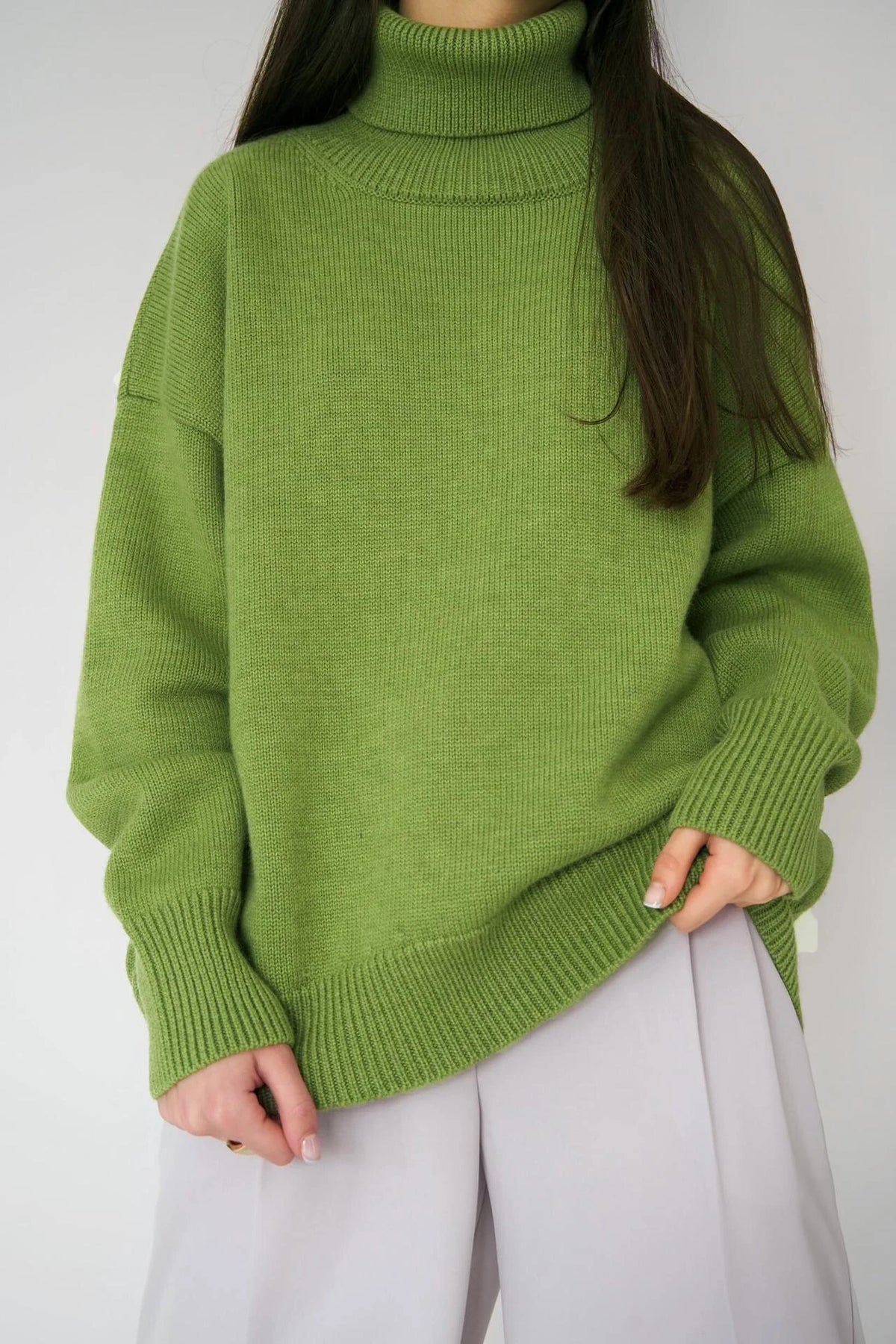 Bornladies Women Turtleneck Sweater CHIC Autumn Winter Thick Warm Pullover Top Oversized Casual Loose Knitted Jumper Female Pull
