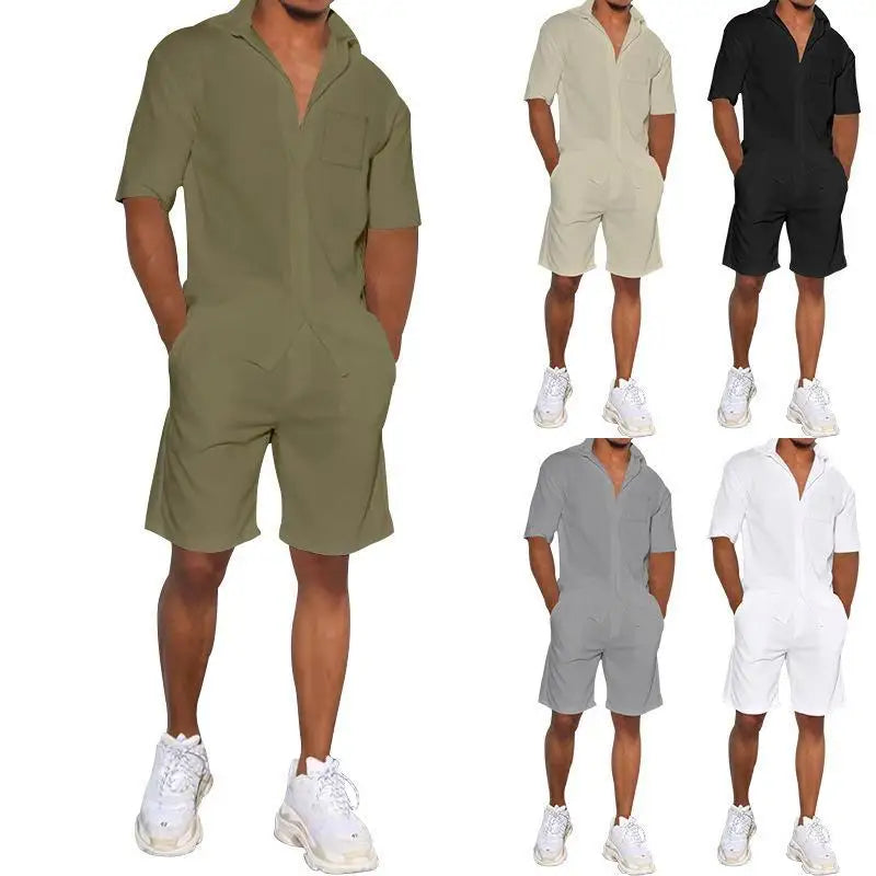2026 Men's Summer Solid Casual Sets Comfy Cotton Linen Short Sleeve Lapel Shirt and Shorts Two Piece Sets Men Loose Sport Outfit