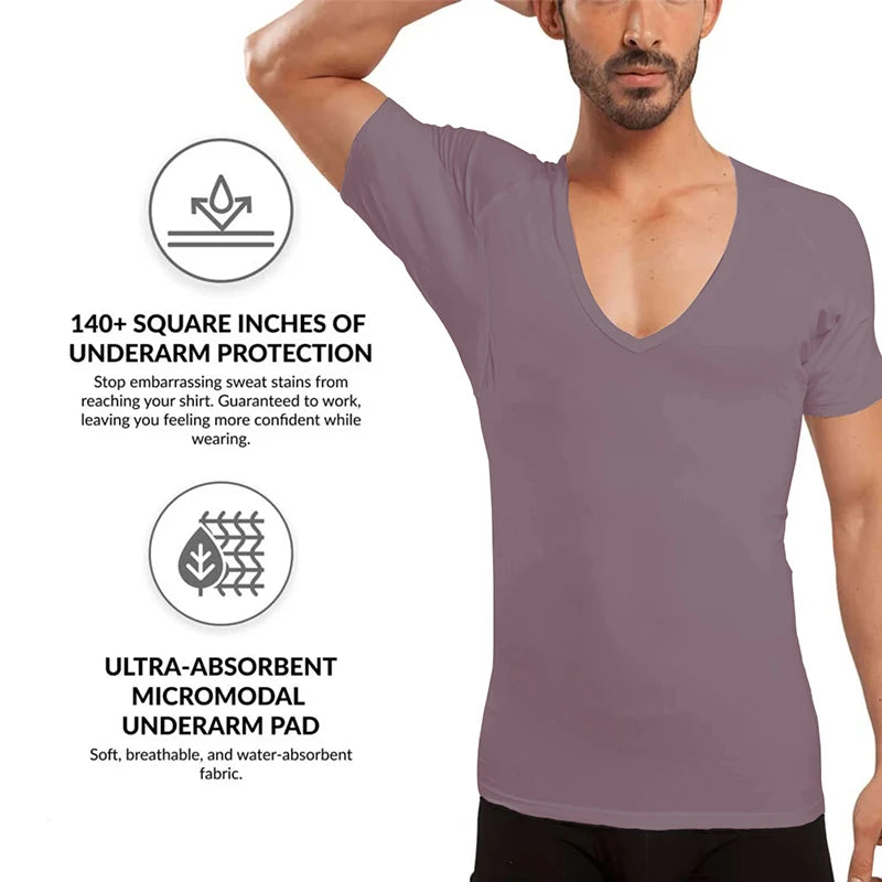 Wholesale Sweatproof Undershirt Men With Underarm Sweat Pads T Shirt Slim Fit V Neck