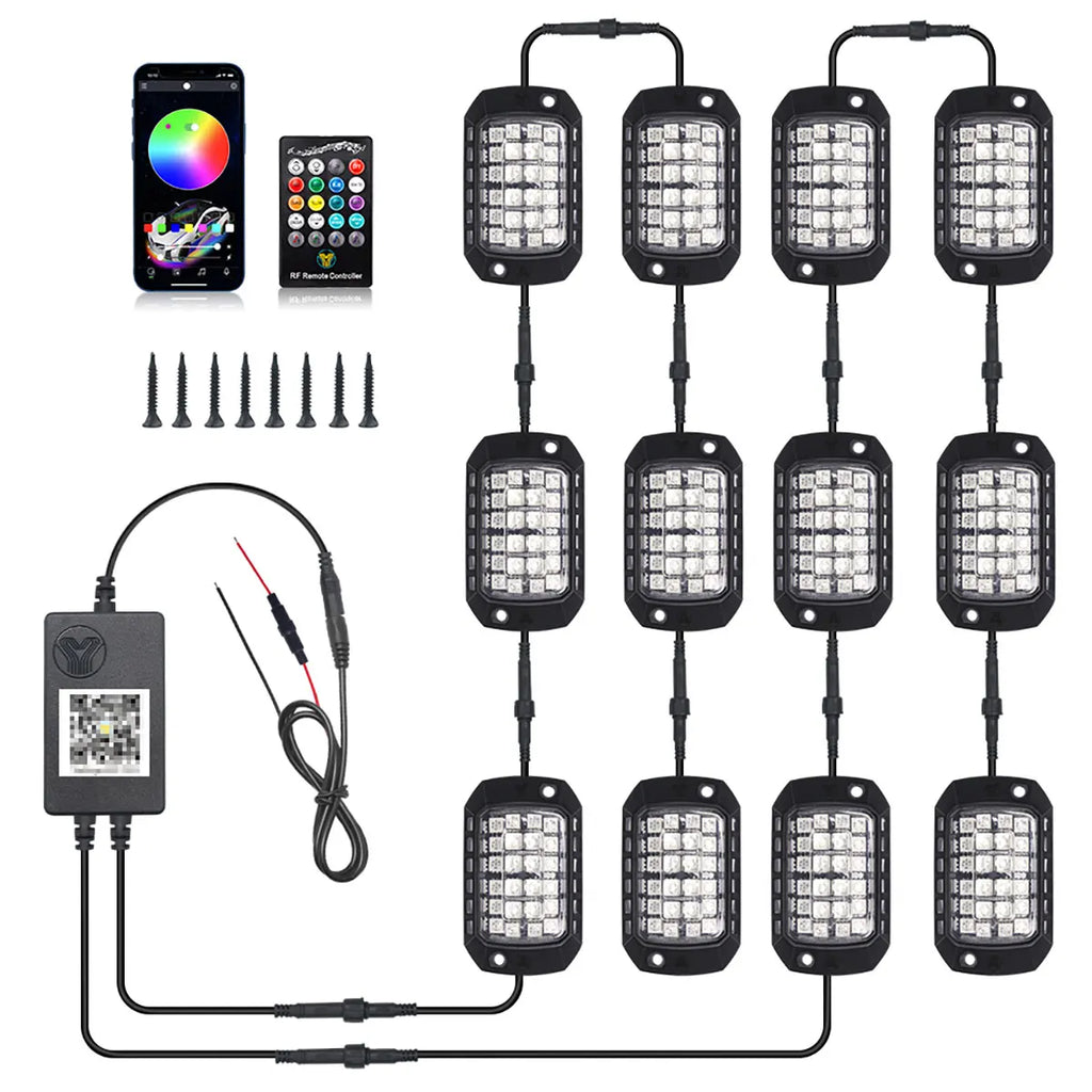 4/8/12PCS RGB Neon LED Rock Light 3D Lens Car Underglow Chassis Light Universal For Jeep Truck SUV ATV UTV Decorative Accessorie