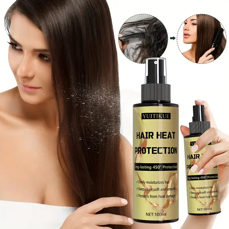 YUITIKUE Hair Heat Protection Spray 100ml - 450°F Shield, Repairs Damage, Deep Moisturizes & Smooths Hair