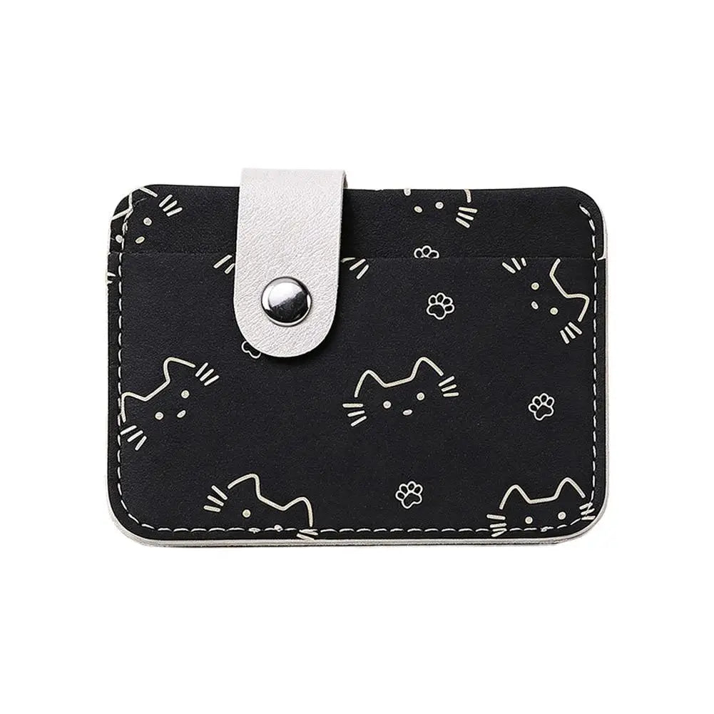 Cute Cat Print Card Holder Wallet for Women Girls Fashion PU Leather Money Bags Mini Slim Coin Purse Portable Daily Gift