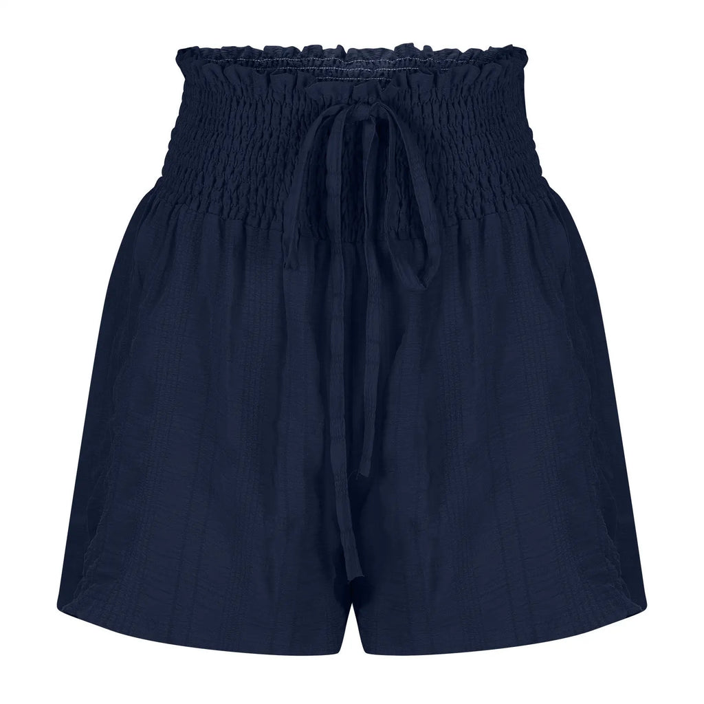 Women Casual High Waist Shorts Skirt Smocked Elastic Drawstring A-Line Flowy Short Skirt Pants Summer Solid Color Beach Skorts