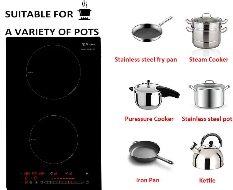 Powerful Black Panel Glass Half-Bridge Drive Copper Coil 2 Cooking Zones Catering Induction Cooktop for Countertop