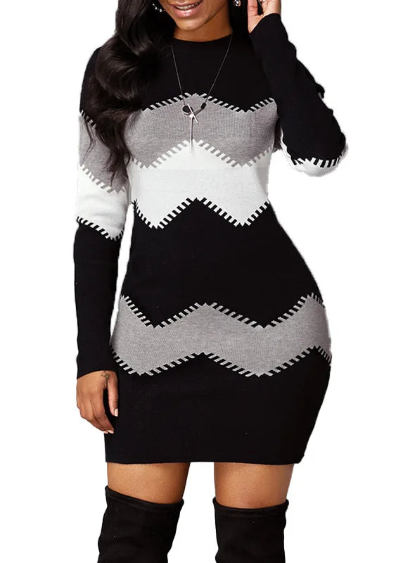 Elegant Party Dresses Female Clothing Women's New Style Women's Fashion Knitted Women's Pullover Knitted Patchwork Tops Dresses