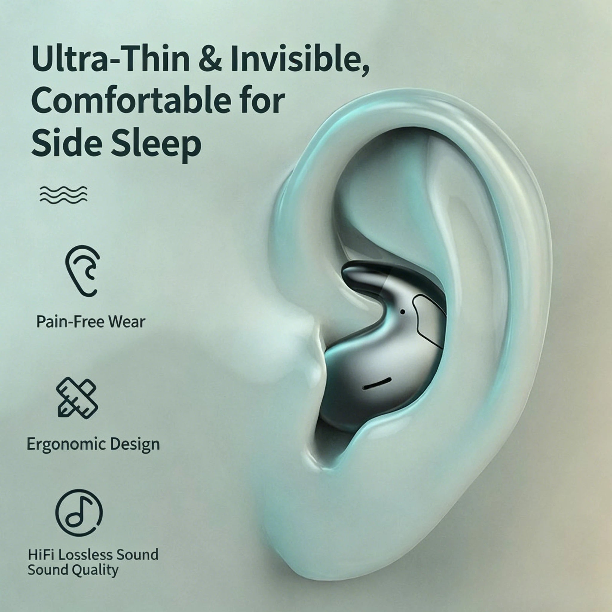 Lightweight Invisible Sleep Earphones Ultra-Thin Ergonomic Fit Side-Sleep Friendly Cloud-Like Comfort Clear Mic With Mic