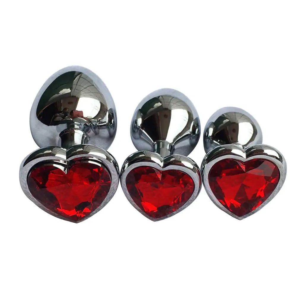 Luxury Heart Gem Metal Anal Plug Training Set Stainless Steel Butt Plug Kit for Beginners Men Women Couples Erotic Bedroom Game