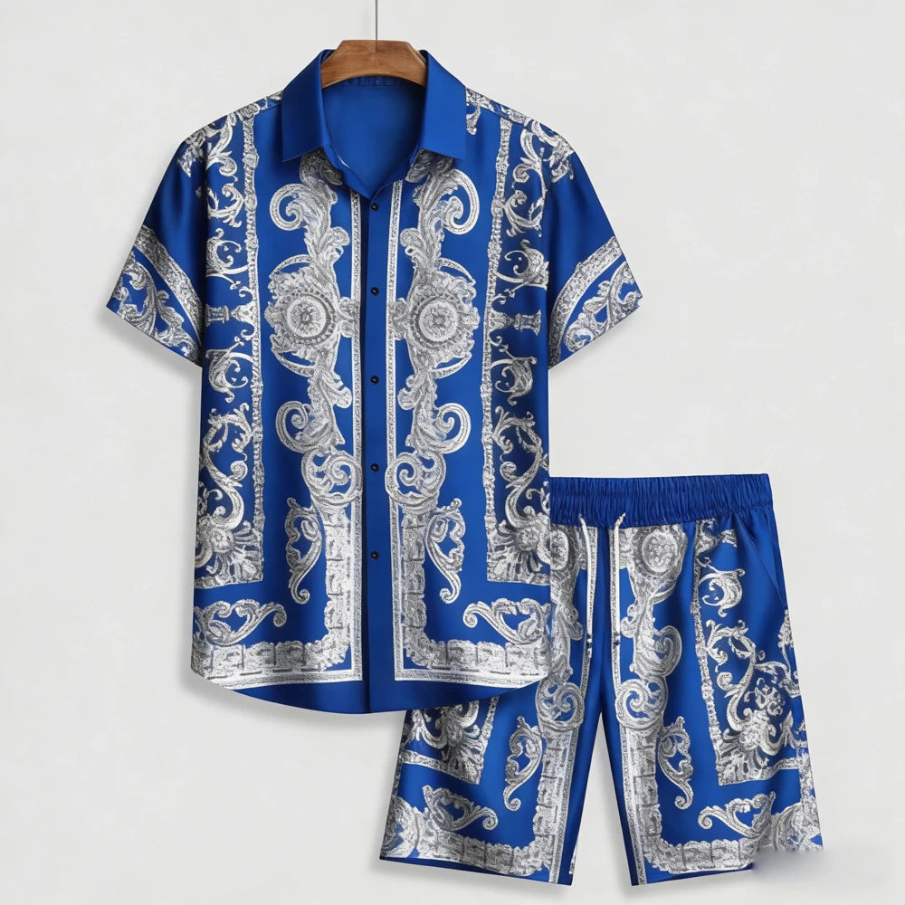 Men's New Summer Shorts Suit European Pattern 3D Printed Shirt Shorts Hawaiian Vacation Design Men's Clothes Fast Shipping