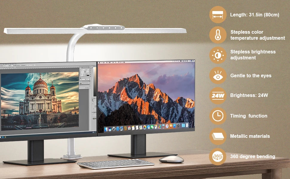 LOOPITYS 24W LED Desk Lamp 80cm 2310 Lumens Touch Control Dimmable Adjustable Color Temperature Clamp Table Lamp