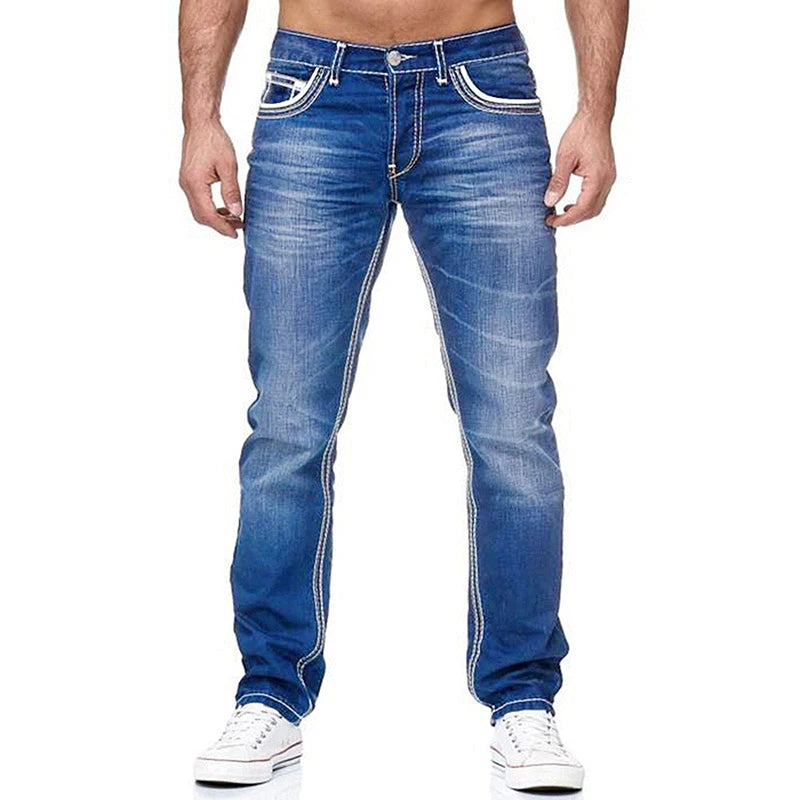 Kakan - High-quality Men's Personalized Double-line Jeans, New Dark Blue, Light Blue, Black Jeans K05-8878 In Spring and Autumn