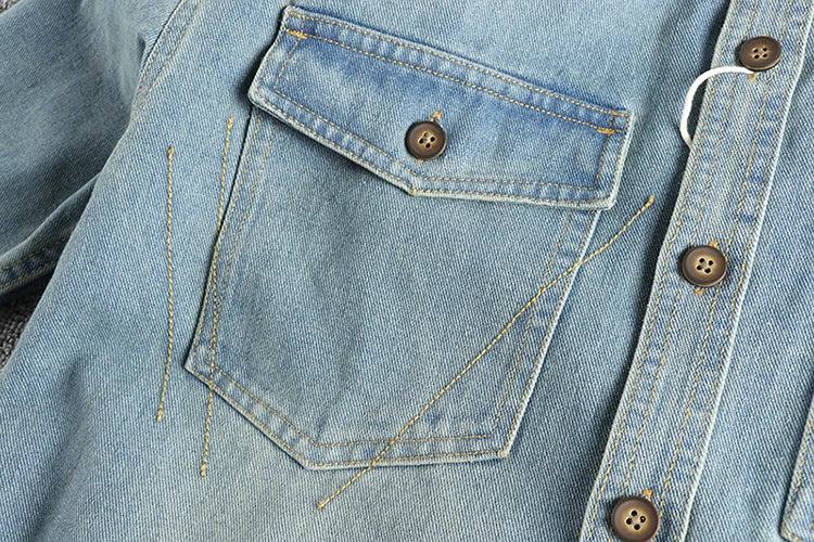 Heavy collar cashew flower embroidery design sense of British vintage denim shirt men's autumn trend coat with long sleeves
