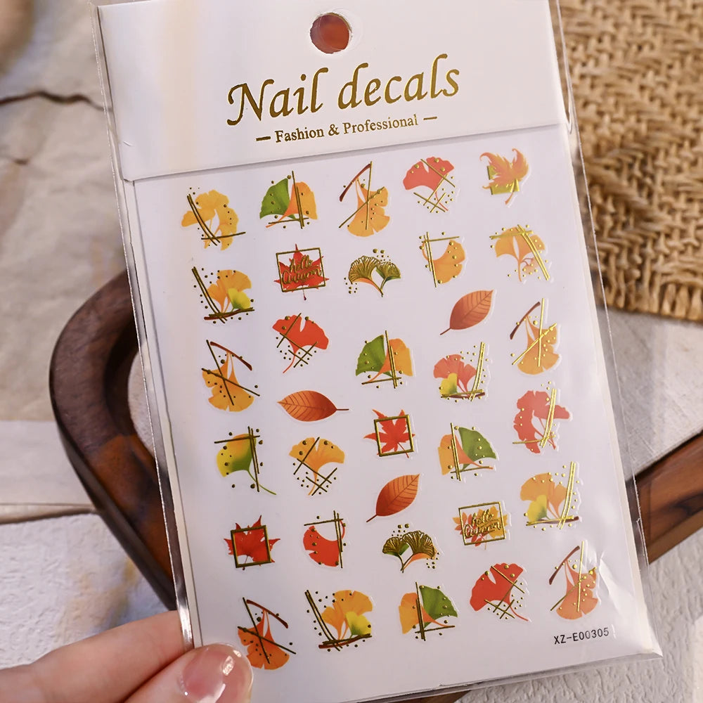1pcs Autumn Gold Red Maple Leaf Nail Sticker 5D Embossed Jelly Maple Leaves Nail Decals Self-Adhesive Fall Leaf Nail Supplies ^5