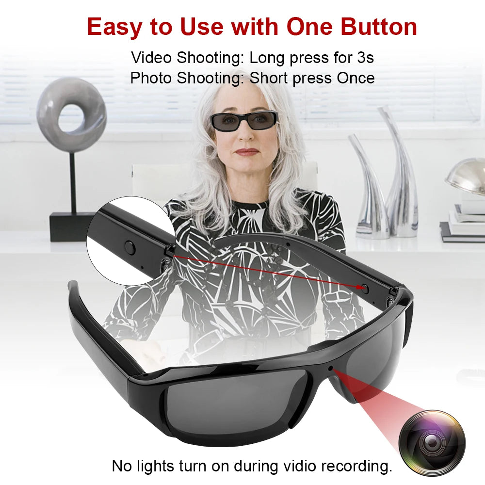 HD 1080P Mini Camcorder Glasses Camera For  For Driving Polarized Sunglasses Sports Camera Driving Cycling Video Recorder