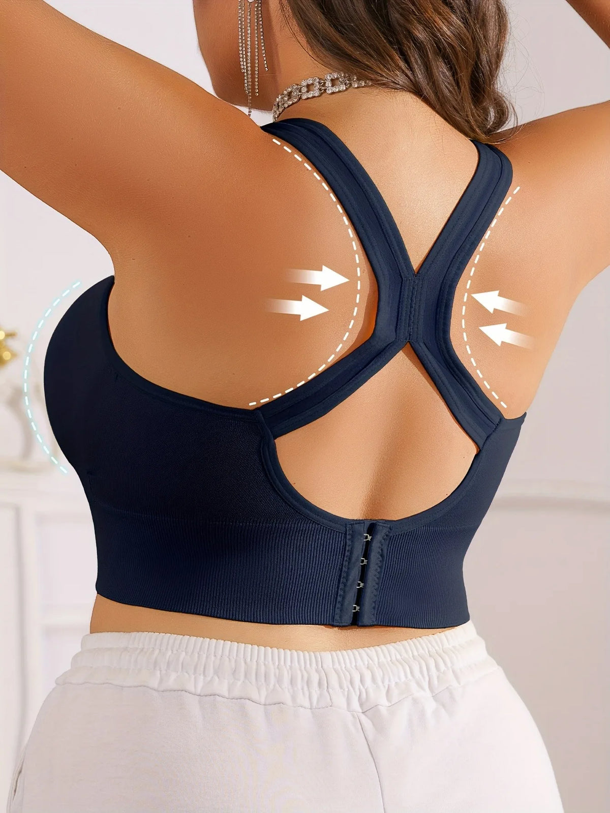 Plus Size Women's Sports Bra with Cross Straps And Padding,Push-Up,Comfortable,High-Elasticity,Breathable,Skin-Friendly