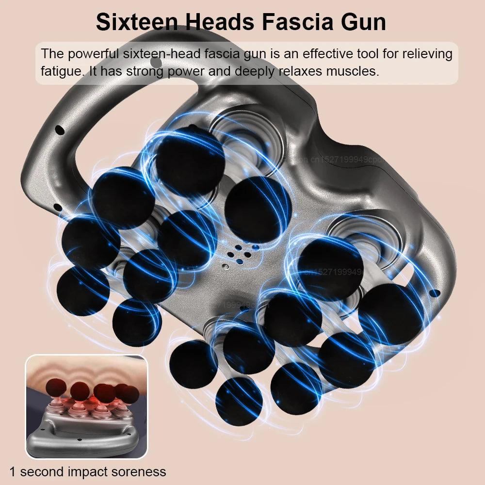 Fascia Gun Muscle Massager Gun High Frequency Waist Massage Machine Sixteen-head Body Shoulder Professional Fascia Massage Gun