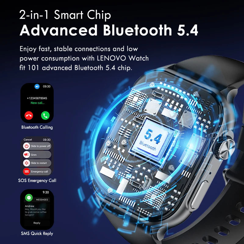 Original LENOVO Smart Watch 1.96'' HD AMOLDE IP68 Waterproof Fitness Tracker Bluetooth 5.4 Phone Calls Smartwatch for Men Women