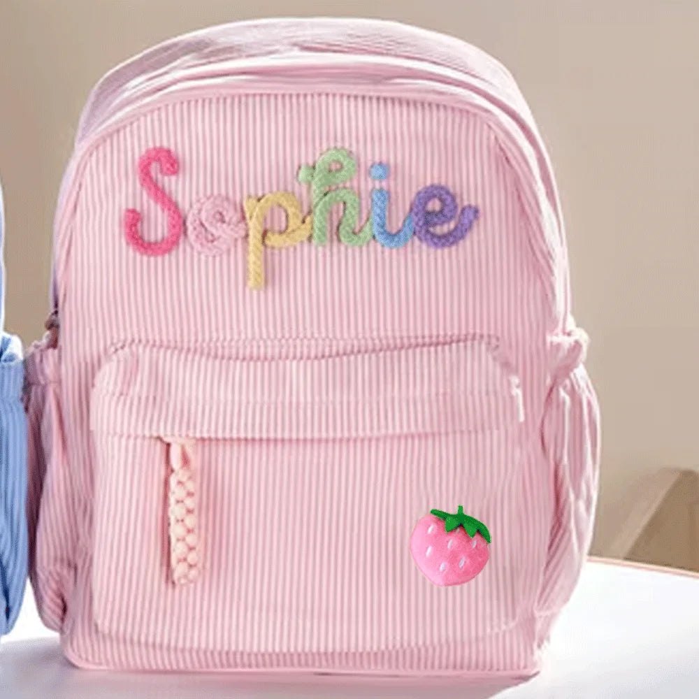 Personalized Small High-Quality Corduroy Backpack – Customizable School Bag with Name Print; Cute and Practical
