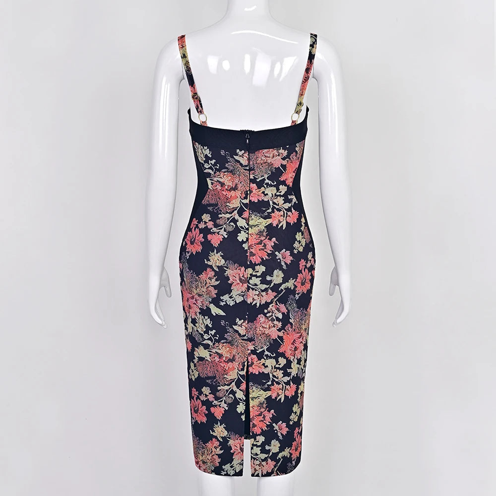 BEAUKEY Sexy Vintage Black Bandage Dress 2025 For Women Summer Draped Spaghetti Split Contrast Bodycon Dress XL Paded Vestido