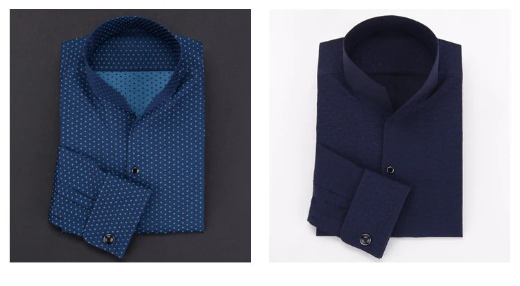 mens Long sleeve shirt  French stand collar business casual spring and autumn men's shirt