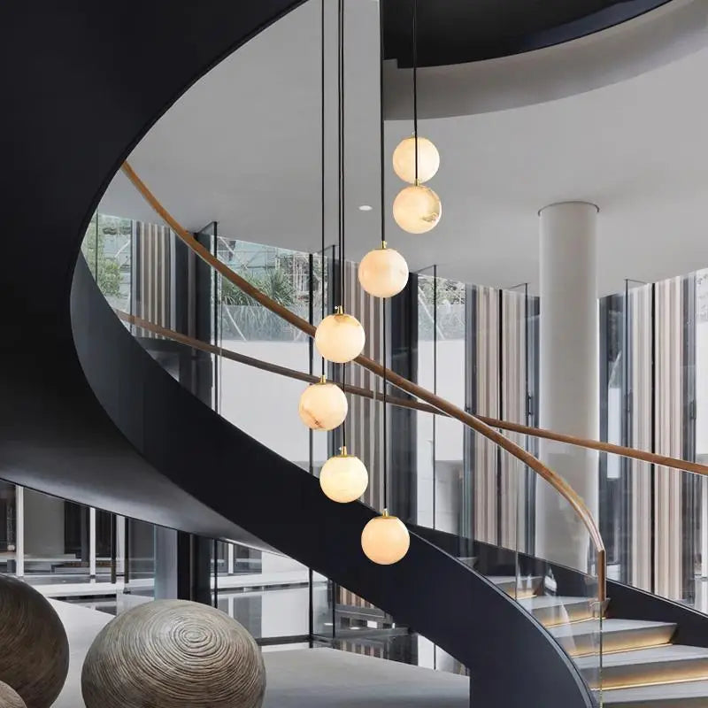 2026 New Modern Staircase Decor Lighting Luxury Marble Chandeliers Duplex Villa Loft Dining Room Hall Living Room Pendant Lights