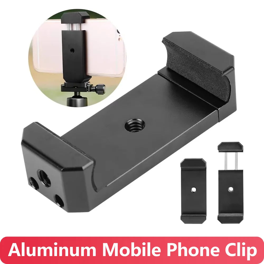 Aluminum Alloy Mobile Phone Clip Holder Extendable Cell Phone Clamp Bracket Stand For Smartphone with 1/4 Inch Screw Hole