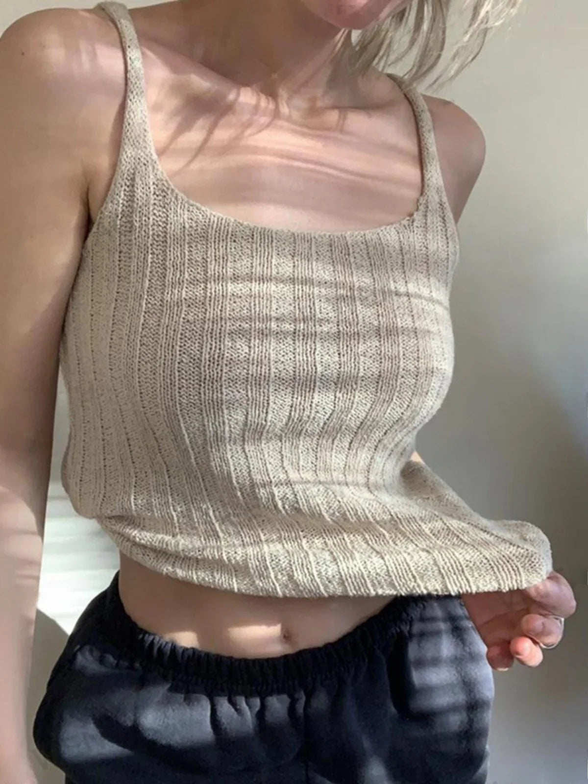 Slim Fit American Retro Striped Knitted Tank Top Women's Summer Thin Outerwear Square Collar Vest Fashionable Casual Wear