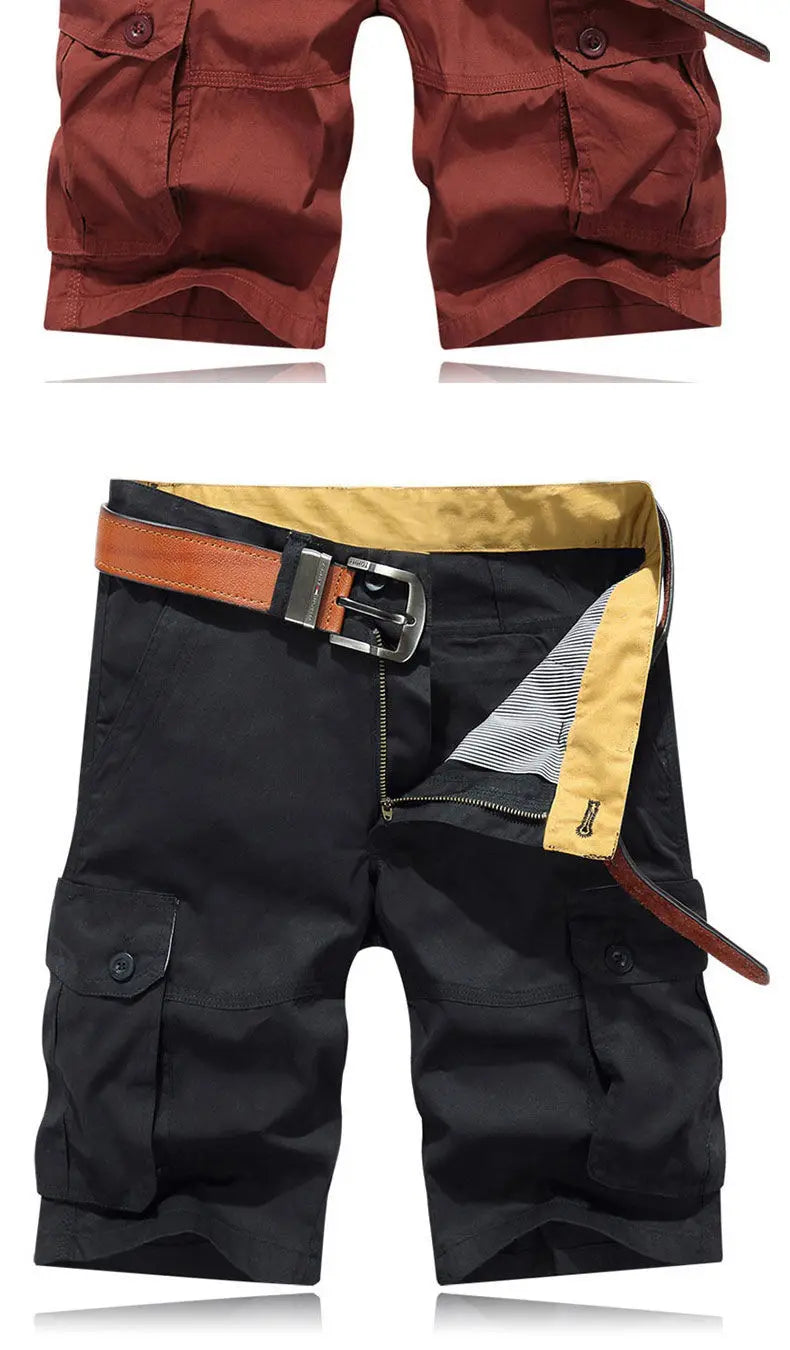 Summer Men Cotton Loose Cargo Shorts Streetwear Fashion Male Clothes Claret 4 Pockets Straight 5 Points Thin Casual Short Pants