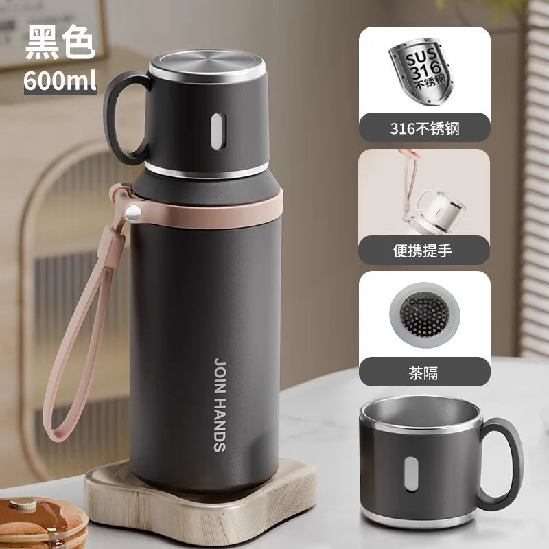 600ml Stainless Steel Coffee Cup Travel Thermal Mug Leak-Proof Thermos Bottle Tea Coffee Mug Office Business Style Thermos