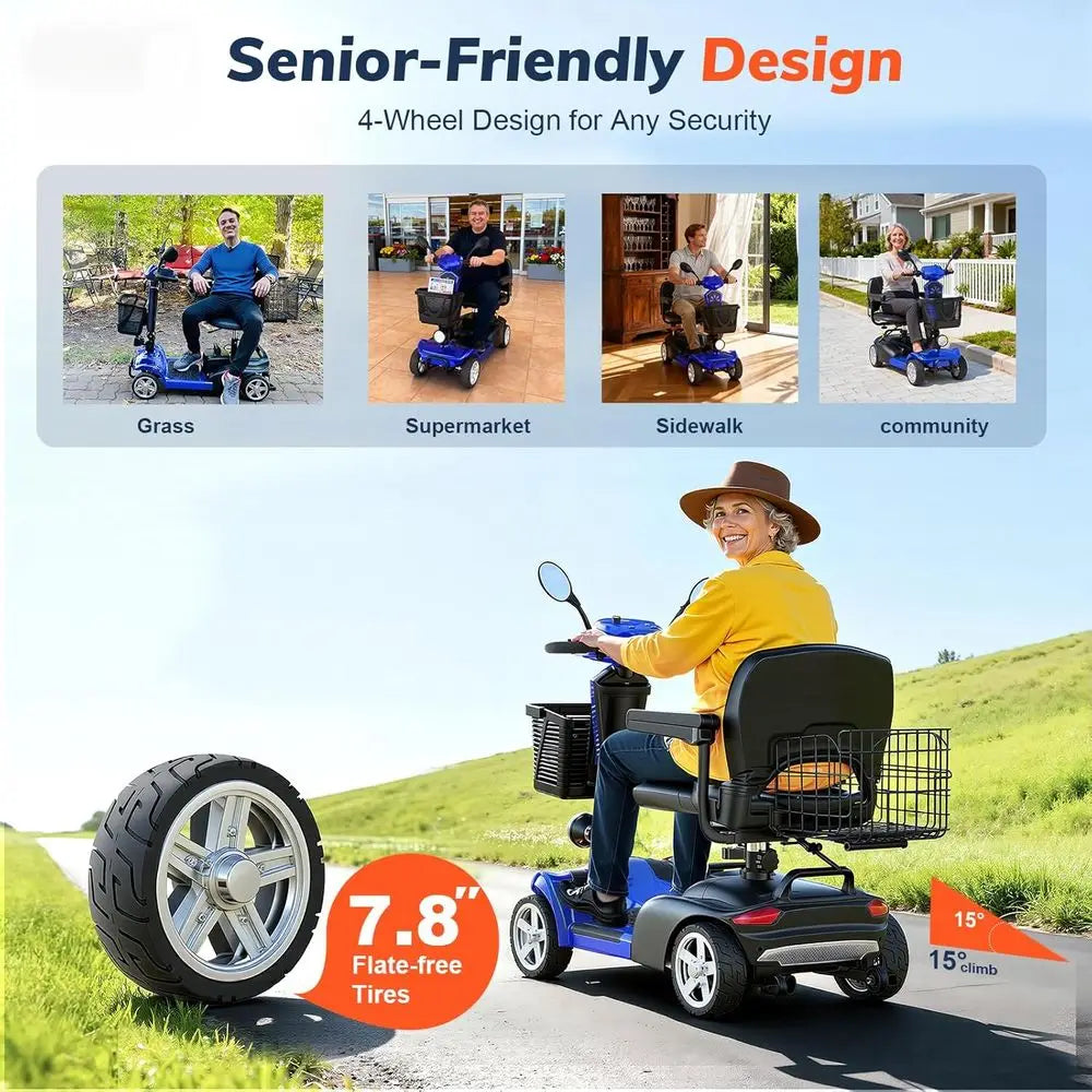 4-Wheel Electric Scooter with Dual Baskets, 350W Motor, Rotating Seat, USB Port,300Lbs, Customized