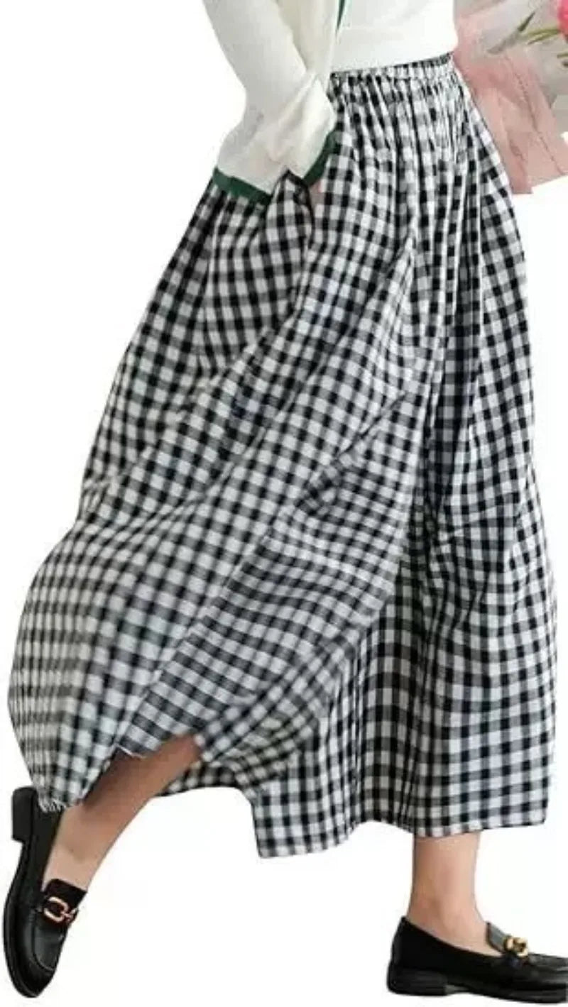 Women's Casual Plaid Wide Leg Pants Summer New Loose Slimming Lazy Long Trousers Comfortable Loose Fit High Waist Pants 2025
