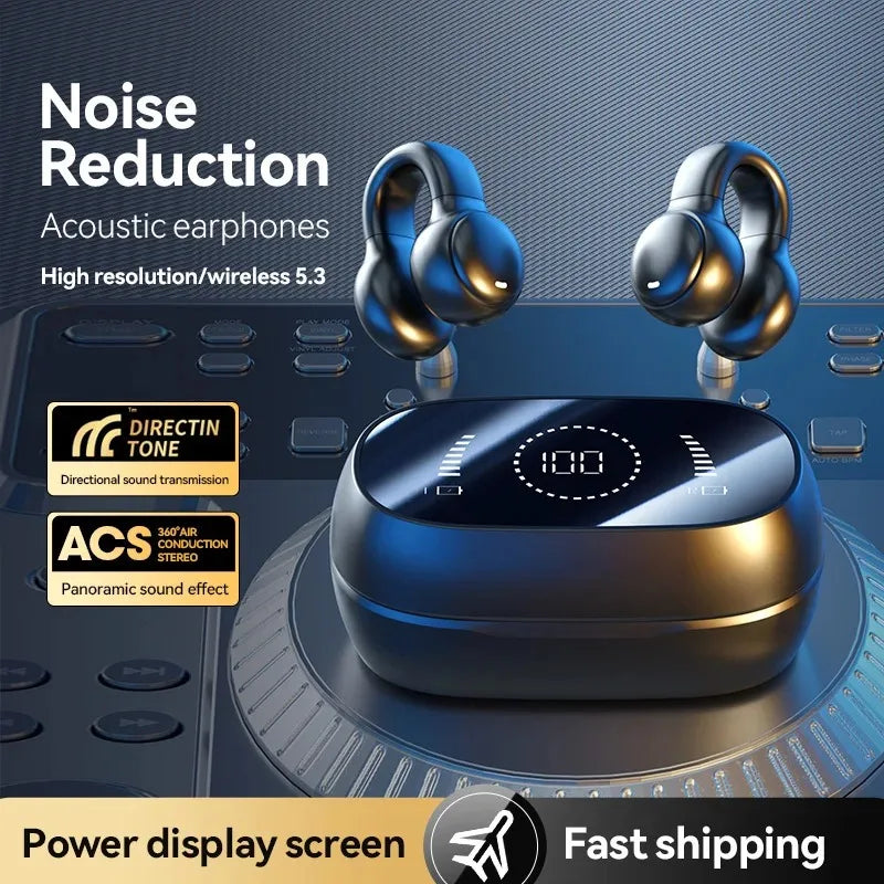 Bone Conduction Earphones Bluetooth Wireless TWS Stereo Sport Headphones with Noise Cancelling Mic for Running Cycling Gaming