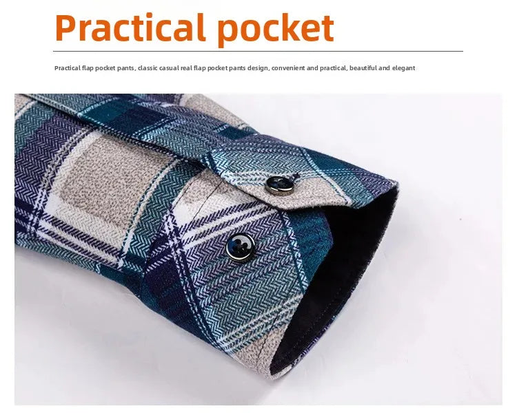 Thickened Fleece Winter Warm Shirt Men's Long Sleeve Plaid Casual Style Dad Clothes Comfortable Breathable Casual Shirt