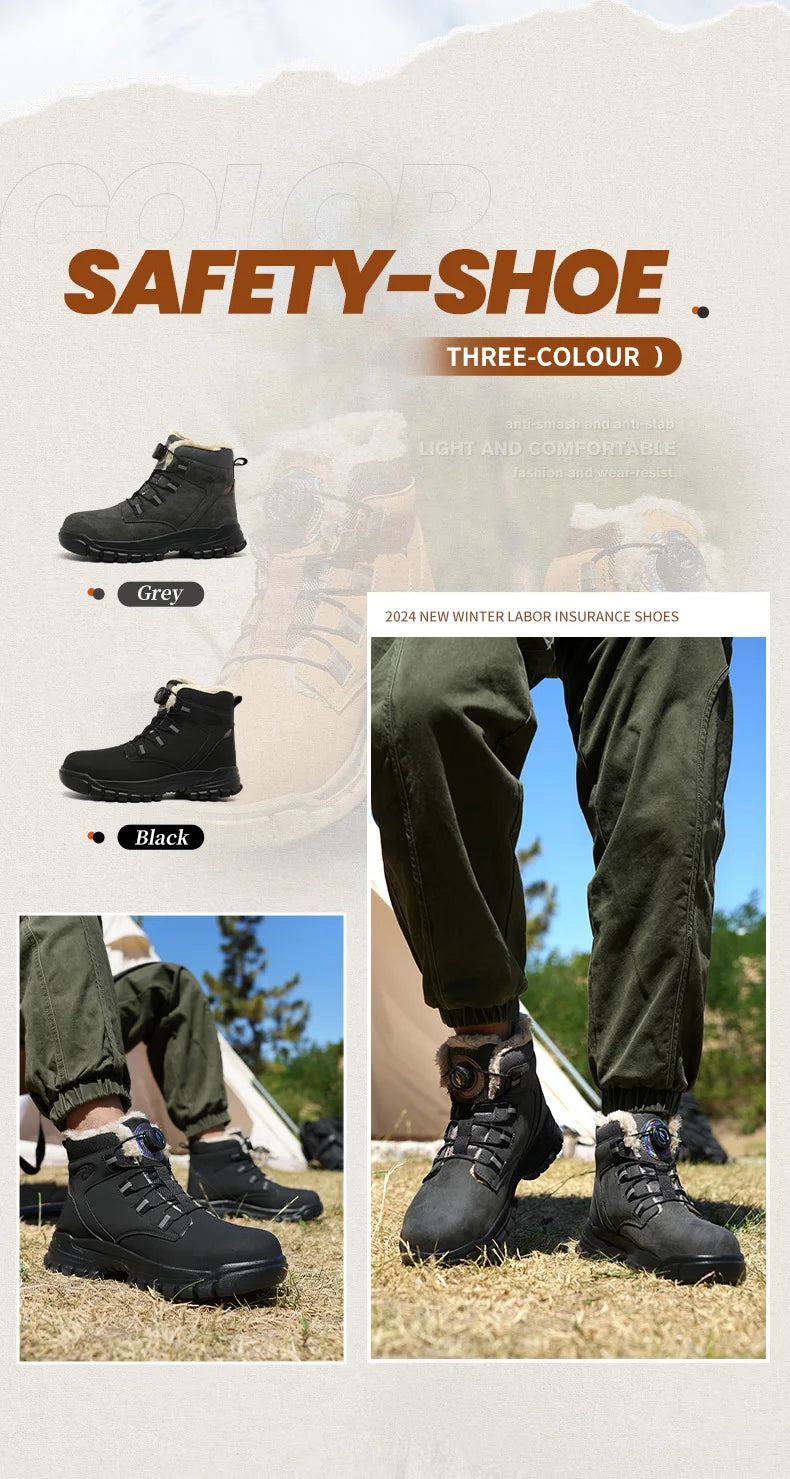 Size 47 48 Winter Work Safety Boots Men Steel Toe Work Shoes Rotating Button Waterproof Protective Men Safety Shoes Footwear
