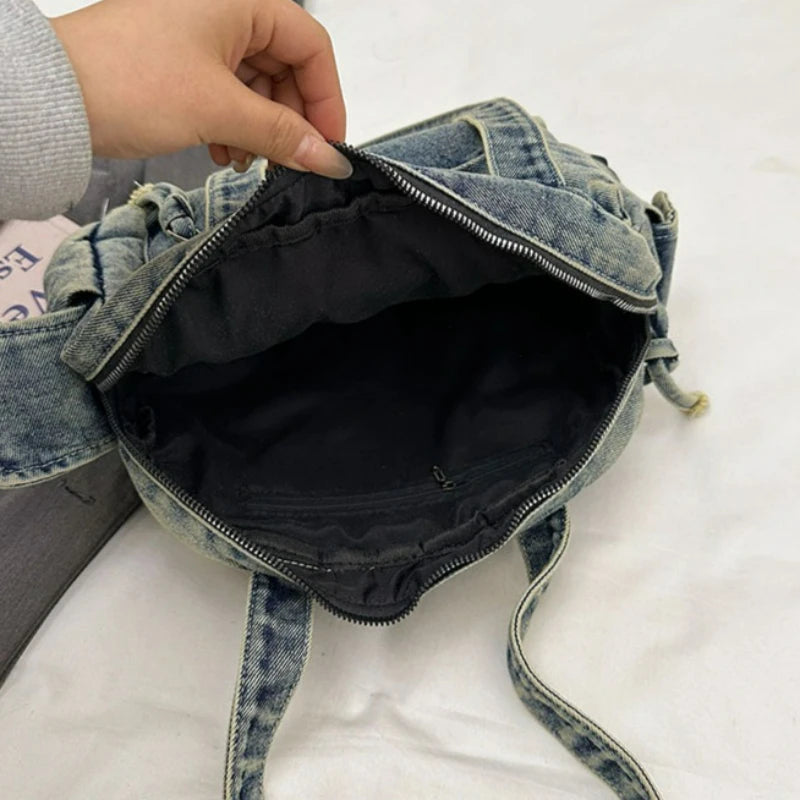 Trendy Vintage Denim Top Handle Bag Women Fashion Spring Shoulder Bag Casual Comfortable and Versatile Texture Storage Bag