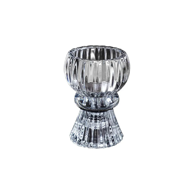 Creative Light Luxury Glass Candlestick European Retro Home Decoration Romantic Bar Skirt Double Use Candle Cup Holder Ornament