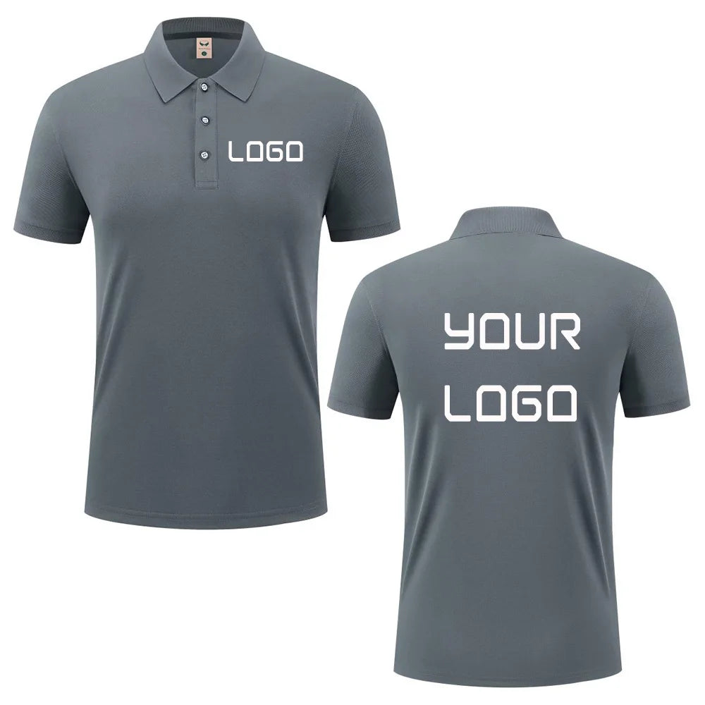 Summer casual polo shirt with custom logo print text image design, breathable workwear short sleeves, polo shirt for men women