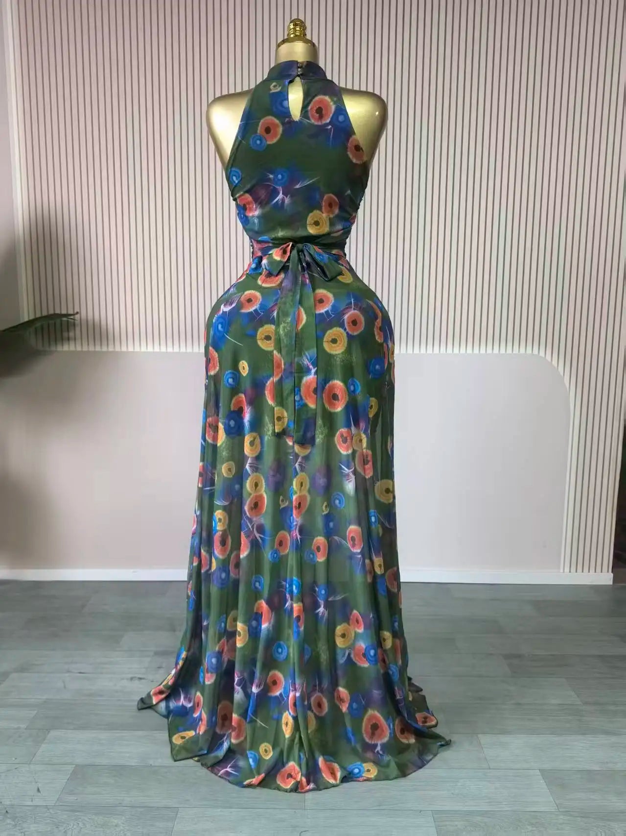 sexy Women Printed Sleeveless with Sashes Fit and Flare A-line Maxi Dress 2026 Streetwear Beach Holiday Long Dresses Vestido
