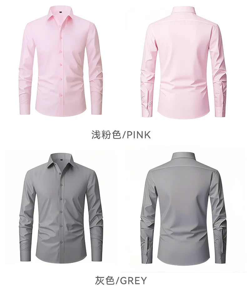 Men's Four-sided Elastic Solid Color Non-iron Shirt Anti-wrinkle Business Shirt