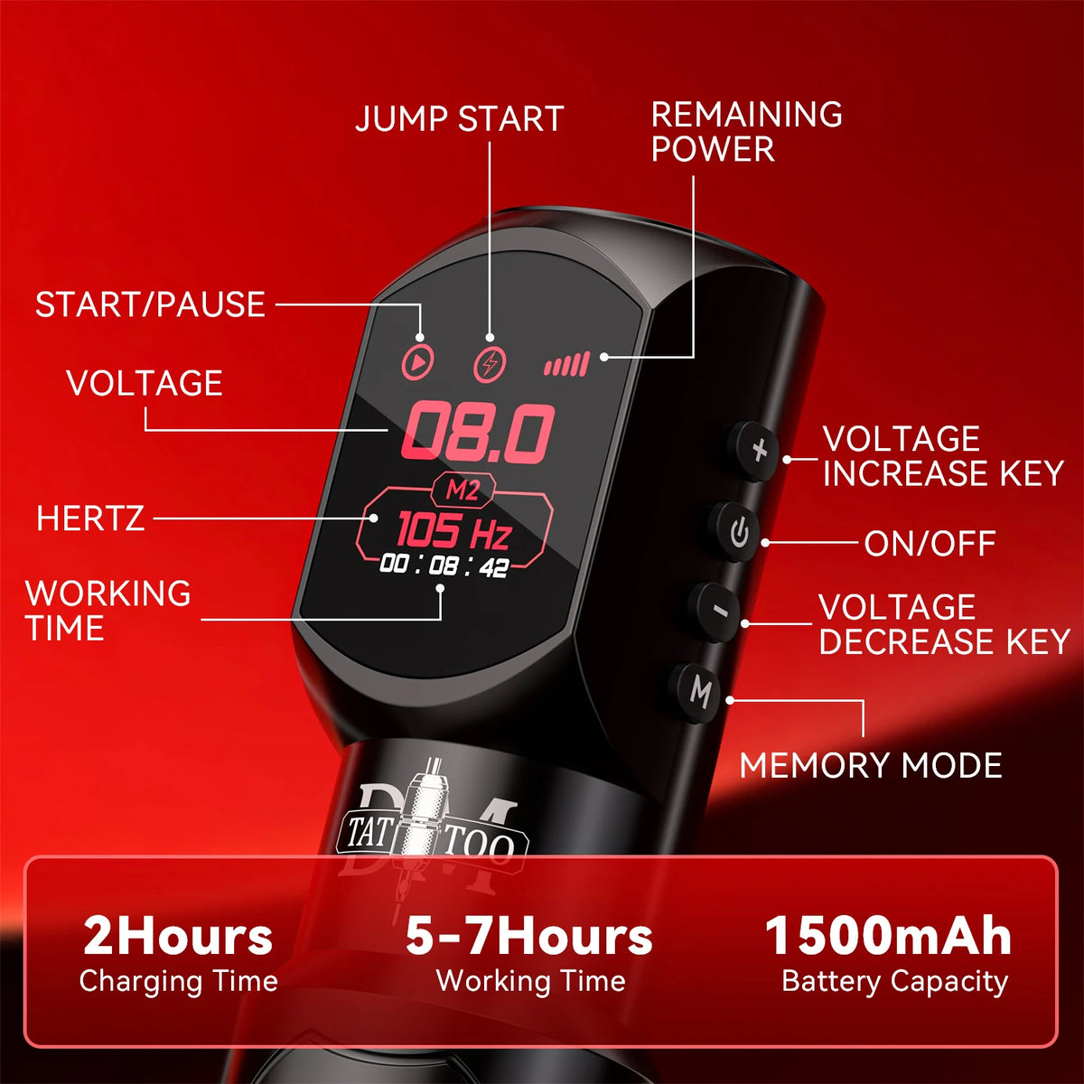 DM New Red-Dragon Wireless Tattoo Machine LED LargeScreen Customized Motor Wireless Tattoo Power Tattoo Gun For Permanent Makeup