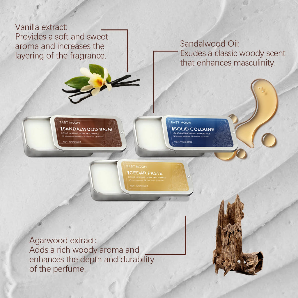 3Scents Men's Solid Cologne Lasting Fresh Cologne Pheromones Fragrance Men Deodorant Portable Woody Scent Solid Fragrance Balm