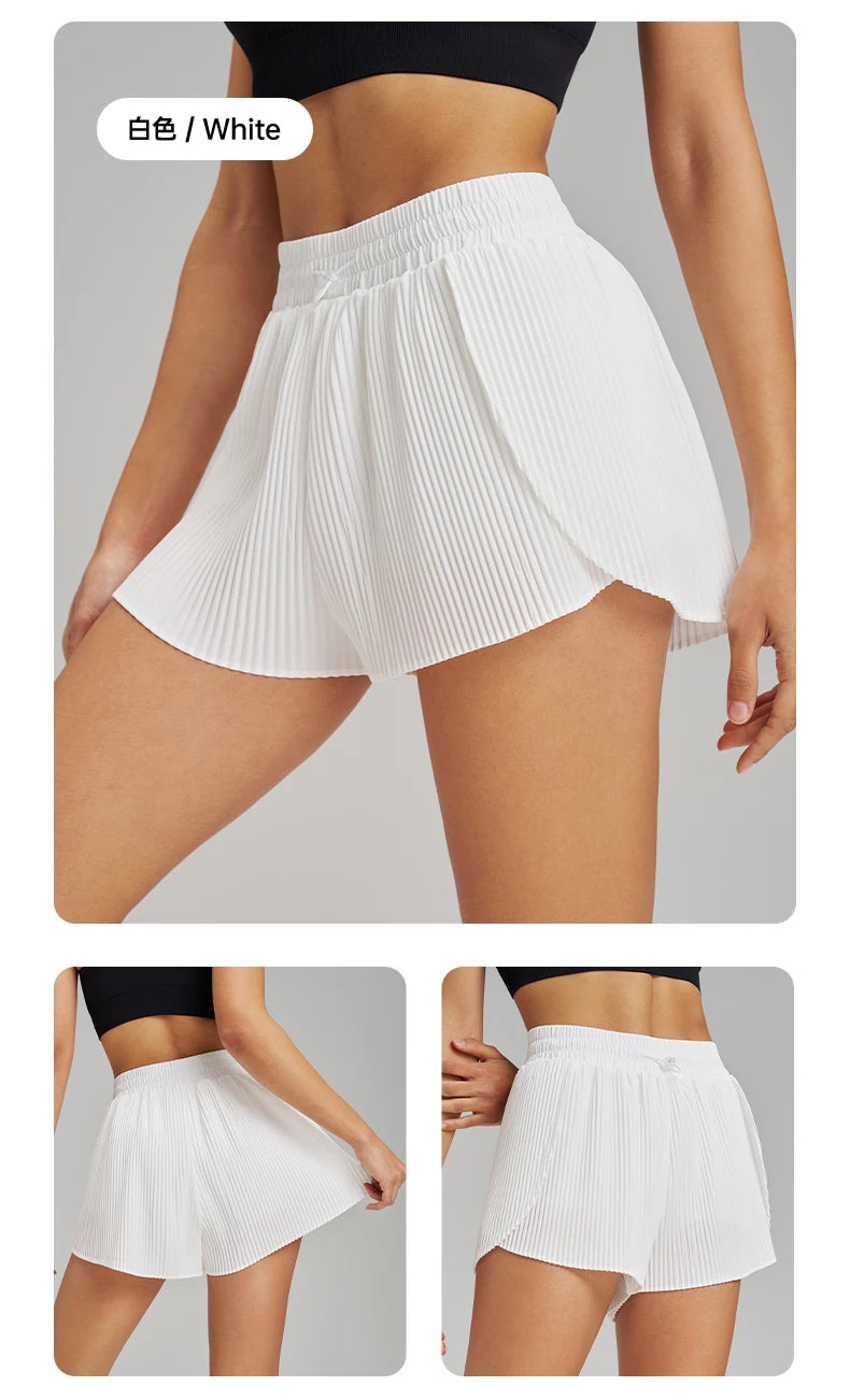 Fitness Sports Pants Women's High Waist Quick Dry Shorts Skirt Design Inner Lining Outdoor Running Shorts with Hidden Pocket