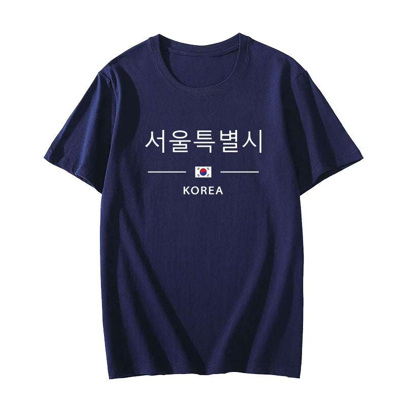 Korea Seoul Printed T-shirt High Quality Spring Summer Casual Fashion Round Neck Top Male Home Outdoor Comfortable Short Sleeved