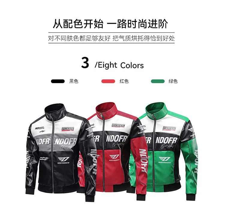 New Motorcycle PU Leather Bomber Jacket Japanese Loose Fashion Flight Jacket Large Size Men's Printed Faux Leather