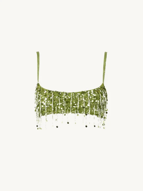 Sexy Tassel Sequins Vest Mini Skirt Women Crop Sling Vests Short Hip Package A-line Skirts 2026 Summer Lady Beach Party Outfits