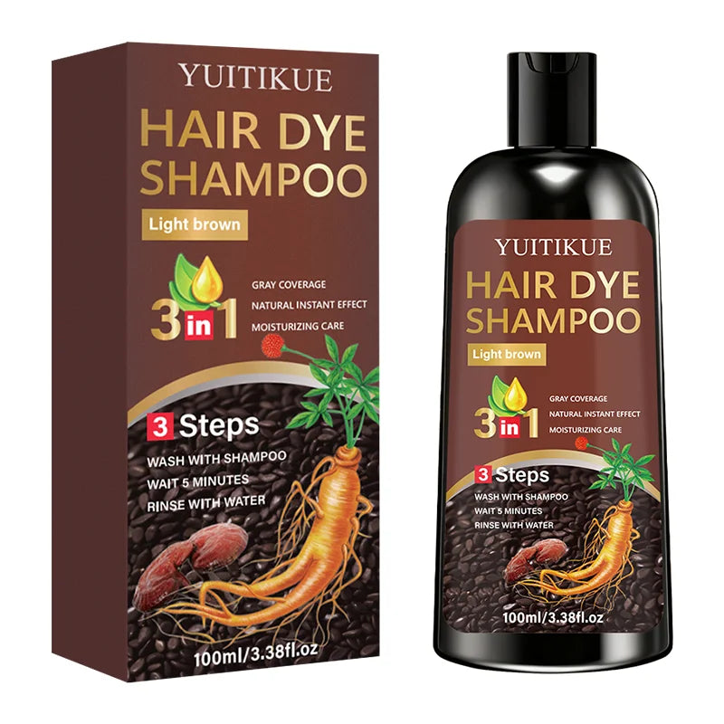 YUITIKUE Light Brown Hair Dye Shampoo 100ml 3-in-1 Gray Coverage Instant Moisturizing Hair Color Care